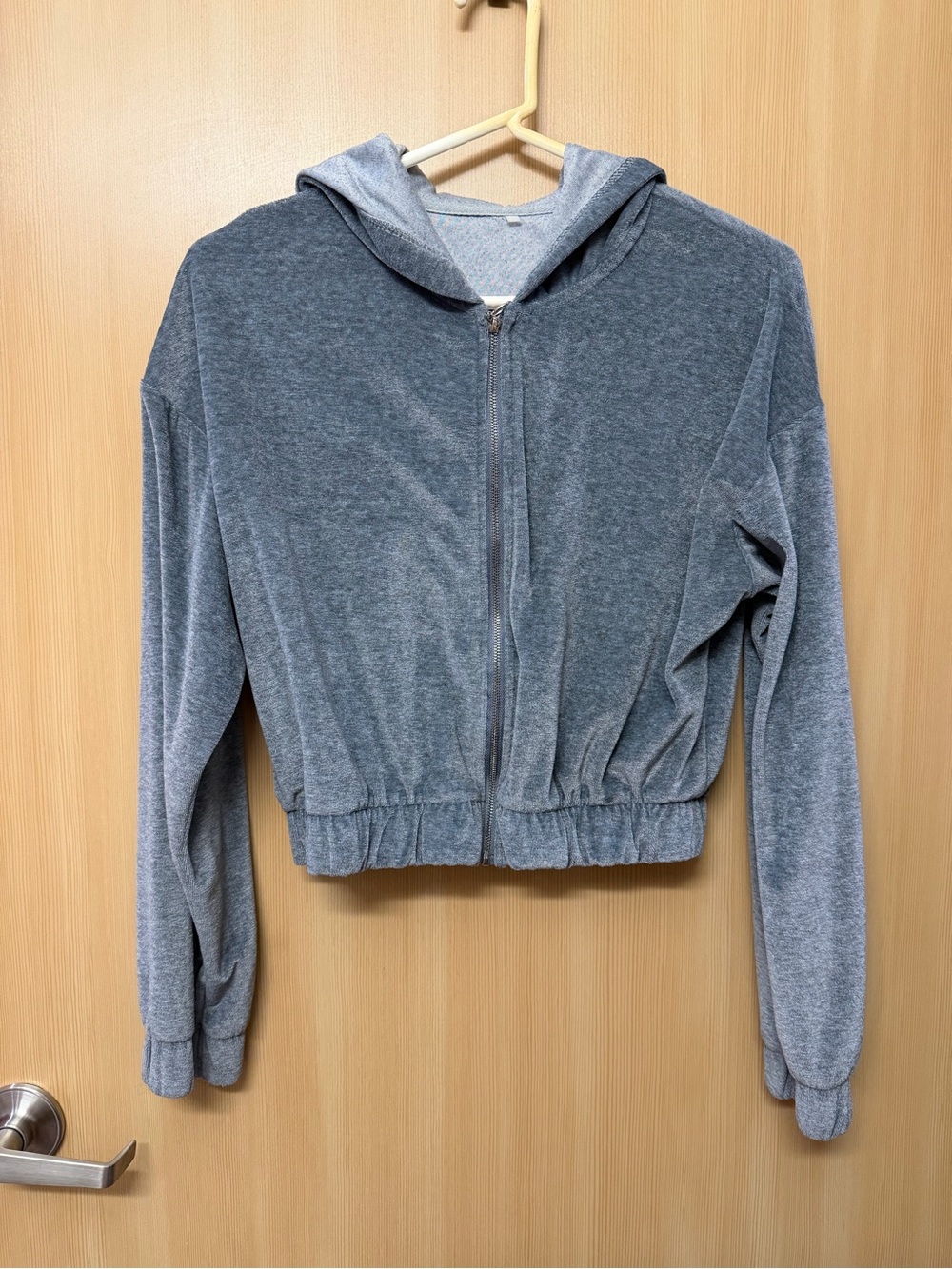 SHEIN Gray Hooded Zip-Up Velour Jacket